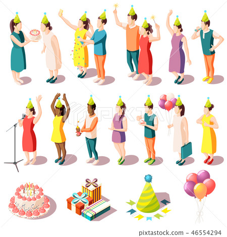 Birthday Party Isometric Icons Set 46554294