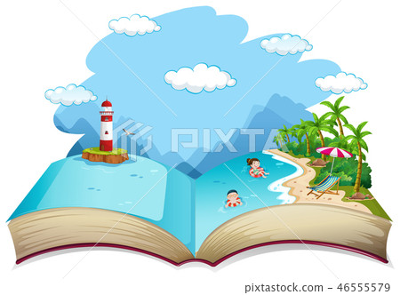 Open book summer beach holiday theme Open book summer beach holiday theme 46555579