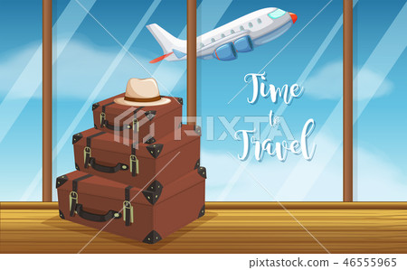 Vintage luggage at airport background 46555965