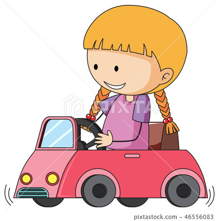 Doodle girl riding toy car Doodle girl riding toy car 46556083