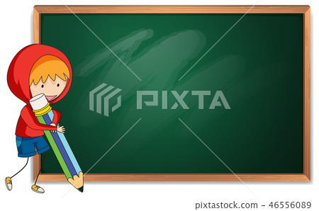 Doodle boy holding pencil blackboard template Doodle boy holding pencil blackboard template 46556089