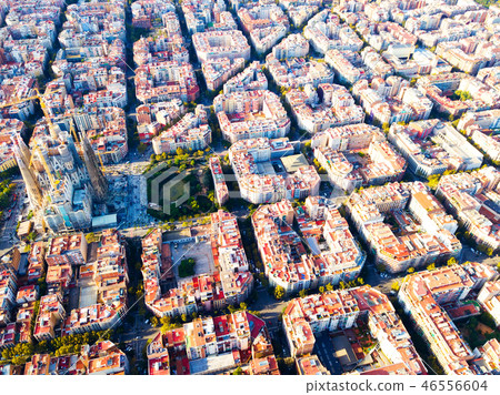 View from drone of Eixample district with Sagrada Familia View from drone of Eixample district with Sagrada Familia 46556604