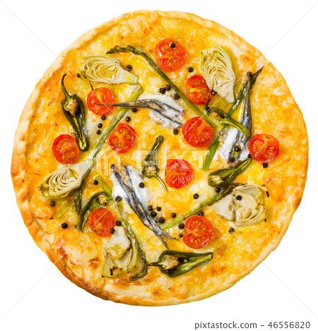 Pizza with anchovies, artichokes, cheese 46556820