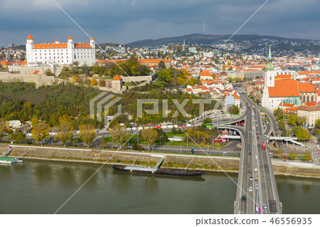 Bratislava town historical center with the Danube river 46556935