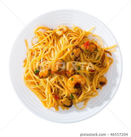 Top view of Italian seafood pasta Top view of Italian seafood pasta 46557204