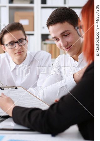 Businessman in shirt offer contract form Businessman in shirt offer contract form 46557208