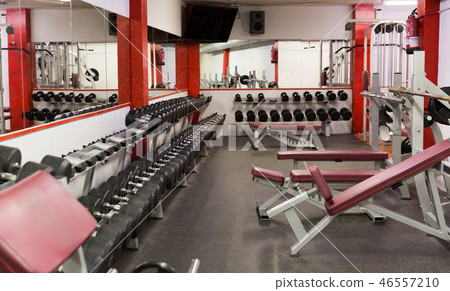 Weight training equipment in gym club Weight training equipment in gym club 46557210