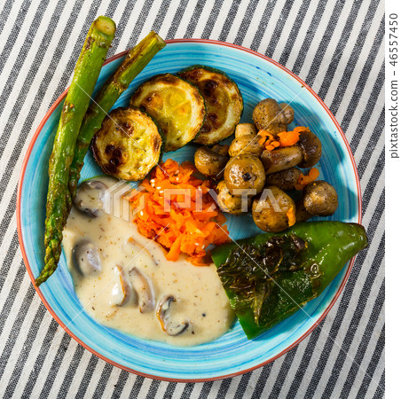 Grilled vegetables with mushroom sauce Grilled vegetables with mushroom sauce 46557450