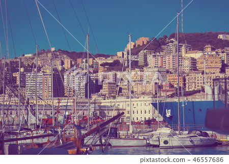 Old port of Genova city with boats at quay, Italy Old port of Genova city with boats at quay, Italy 46557686