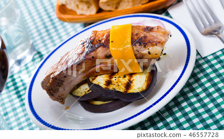 Baked pork rib with cheese and eggplant Baked pork rib with cheese and eggplant 46557728