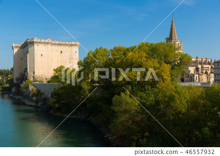 Chateau de Tarascon and Gothic Church on Rhone River, France Chateau de Tarascon and Gothic Church on Rhone River, France 46557932