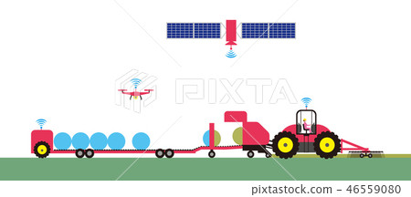 自動化農業拖拉機和草集合。 自動化農業拖拉機和草集合。 46559080