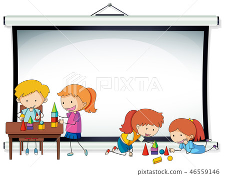 Doodle kids on projector screen template Doodle kids on projector screen template 46559146