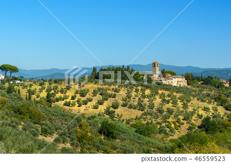 Countryside landscape whith church. Tuscany. Italy Countryside landscape whith church. Tuscany. Italy 46559523