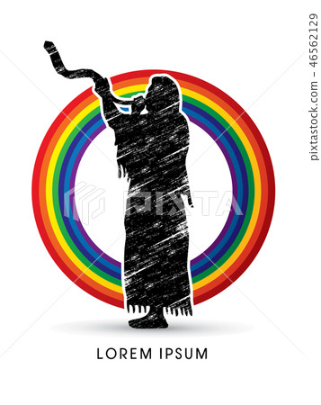 A Man Blowing the shofar graphic vector. A Man Blowing the shofar graphic vector. 46562129