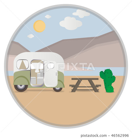 Cartoon outdoor camping illustration in desert 46562996