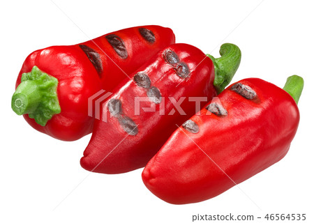 Grilled red chili peppers, paths Grilled red chili peppers, paths 46564535