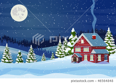 Suburban House Covered Snow Stock Illustration