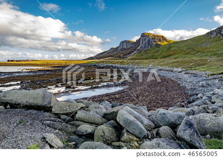 The basalt rocks at the famous Dinosaur bay at Staffin on the isle of Skye, Scotland 46565005