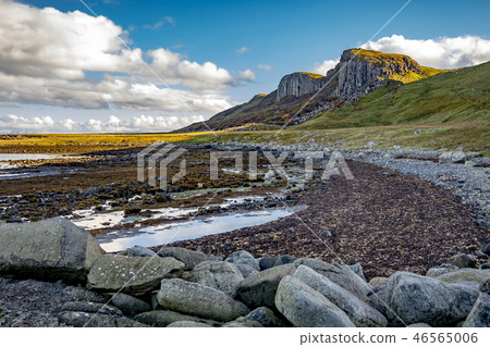 The basalt rocks at the famous Dinosaur bay at Staffin on the isle of Skye, Scotland 46565006