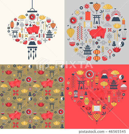 Chinese New Year Cards Set 46565545