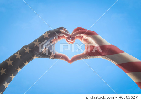 United States of America -USA flag on hands heart 46565627