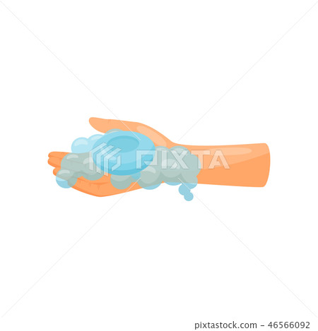 Hand with soap bar, prevention of infectious diseases, health care and sanitation vector Hand with soap bar, prevention of infectious diseases, health care and sanitation vector 46566092