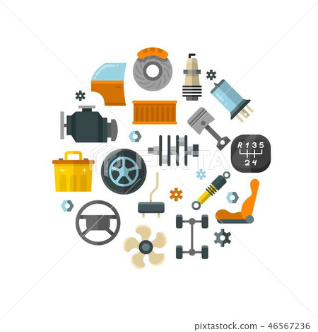 Auto spare parts, car repair service, vehicle technology vector concept 46567236