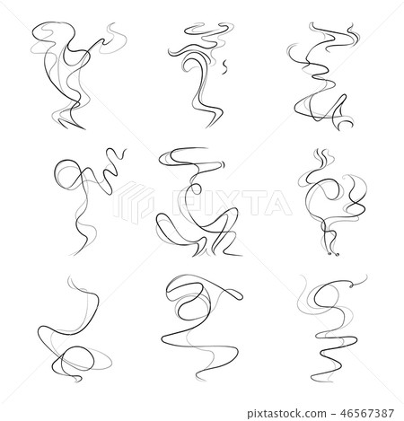 Smoke spiral lines, smoking smell, odor vector set Smoke spiral lines, smoking smell, odor vector set 46567387