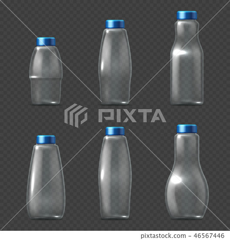 Empty glassware fragile packaging, transparent glass bottles milk, juice and water vector 46567446
