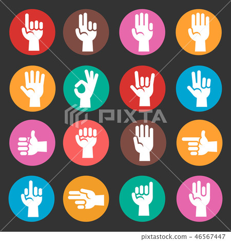 Hands gestures colorful vector icons set Hands gestures colorful vector icons set 46567447