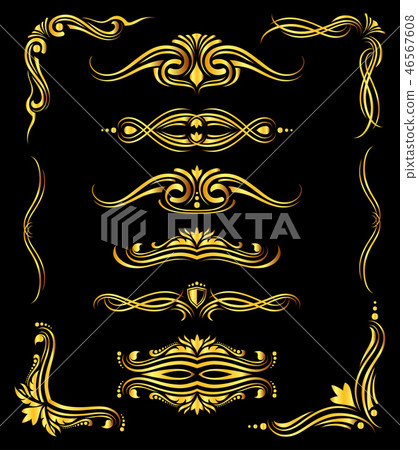 Golden ornate vector borders and corner elements over black Golden ornate vector borders and corner elements over black 46567608