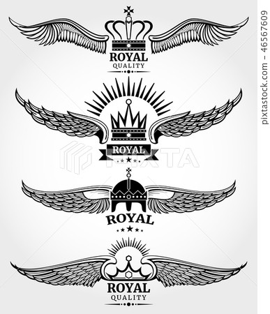 Vector winged crowns royal logo templates set in black and white Vector winged crowns royal logo templates set in black and white 46567609