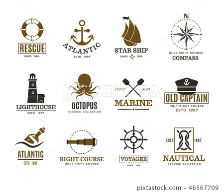 Vintage nautical, marine sailing, sea vessel vector labels, badges, logo 46567709