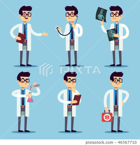 Doctor, chemist, pharmacist, surgeon man cartoon characters vector set 46567710