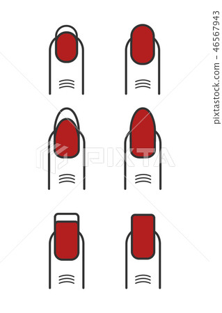 Manicure with red nail polish vector icons set. Different Manicure with red nail polish vector icons set. Different 46567943
