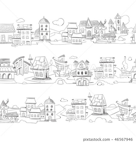 Cityscape with hand drawn doodle houses vector illustration 46567946