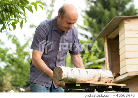 old man saw log in the garden 46568476