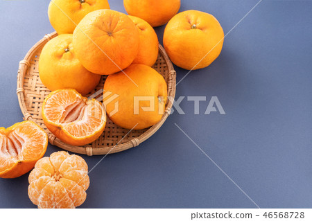 橘水水果食品靛藍背景橘紅色背景 46568728