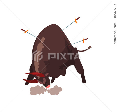 Furious black bull pierced by swords, bullfighting, corrida performance vector Illustration on a Furious black bull pierced by swords, bullfighting, corrida performance vector Illustration on a 46569723