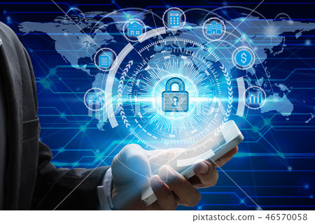 Businessman hand use smartphone with padlock 46570058