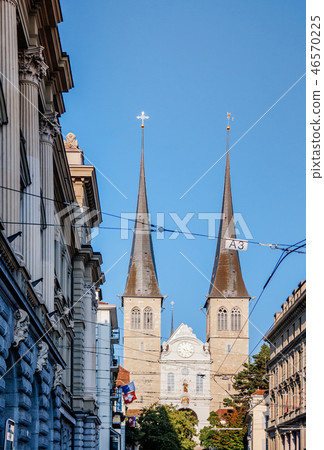 bell tower steeple Hofkirche St. Leodegar Lucerne bell tower steeple Hofkirche St. Leodegar Lucerne 46570225