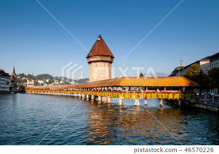 Lucerne Chapel Bridge bright evening, Switzerland Lucerne Chapel Bridge bright evening, Switzerland 46570226