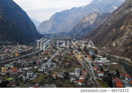 Aosta Valley in the evening (Valle d'Aosta, Italy) as seen from Fort Bar Aosta Valley in the evening (Valle d'Aosta, Italy) as seen from Fort Bar 46570372