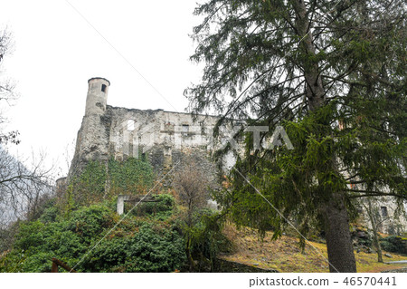 Castle of the Aosta Valley on a rainy spring day Castle of Quarto, Valle d'Aosta, Italy Castle of the Aosta Valley on a rainy spring day Castle of Quarto, Valle d'Aosta, Italy 46570441