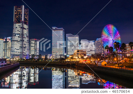 "Kanagawa prefecture" Yokohama Minato Mirai · whole building light up night view "2018" 46570654