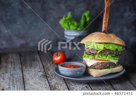 Hamburger with beef meat 46571431