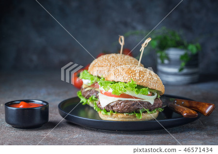 Hamburger with beef meat 46571434