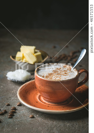 Bulletproof coffee, keto breakfast. Bulletproof coffee, keto breakfast. 46571553