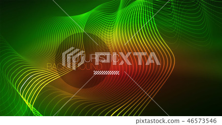 Abstract shiny glowinng color wave design element on dark background - science or technology concept 46573546
